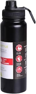 Garrafa de Água Térmica Inox 800ml Esportiva com Alça Parede Dupla Isolada a Vácuo Antivazamento Garrafinha Academia Fitness Corrida Esportes Escritório Aço Inox (Preto) - Produto 5 mais recomendado com 4.6 estrelas