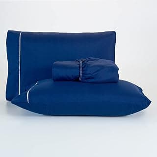 Jogo De Lençol 400 Fios Percal Poliéster Liso Toque Macio com Elástico Diversos Tamanho Solteiro Casal Queen King Size (Solteiro, Azul Escuro) - Produto 4 mais recomendado com 4.4 estrelas