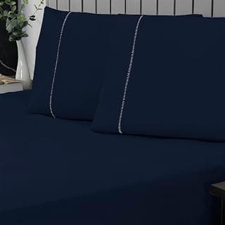 Jogo de Cama Casal Percal 400 Fios Ponto Palito 03 Peças, Antiácaro, Anti-pilling com Toque Macio - Azul Marinho - Produto 2 mais recomendado com 4.5 estrelas