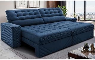 Sofá Retrátil e Reclinável 2,30m Molas Ensacadas Max Spring Velusoft Azul Cama Inbox - Produto 6 mais recomendado com 0 estrelas