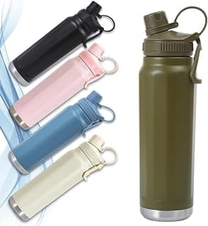 Garrafa Térmica Inox 304 800ml com Tampa de Rosca e Alça de Transporte - Mantém Bebida Gelada ou Quente - Ideal para Academia, Escola e Trabalho (Verde Escuro) - Produto 9 mais recomendado com 4.4 estrelas