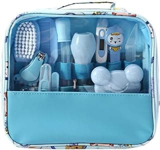 Kit Higiene Bebê Premium 13 em 1 - Estojo Completo com Tesoura, Pente, Termômetro, Cortador - Bolsa Organizada e Livre de BPA (Azul) - Produto 8 mais recomendado com 4.6 estrelas