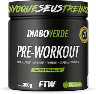 FTW Pré-Treino Diabo Verde em Pó com Cafeína, Aminoácidos Beta‑Alanina e Arginina para Treinos e Atividades Físicas - Pote 300 g (Sabor - Maça Verde) - Produto 9 mais recomendado com 4.4 estrelas