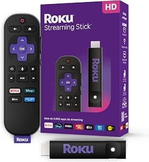 Roku Streaming Stick HD 2025 | Dispositivo de streaming para TV HD/FHD com controle remoto por comando de voz compatível com Alexa, Siri e Google - Produto 1 mais recomendado com 4.8 estrelas