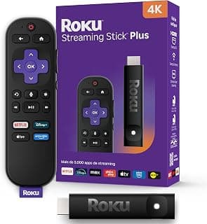 Roku Streaming Stick Plus 4K 2025 | Dispositivo de streaming para TV 4K com controle remoto por comando de voz compatível com Alexa, Siri e Google - Produto 7 mais recomendado com 4.6 estrelas
