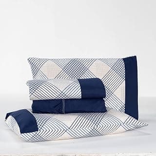 Jogo de Lençol Casal 4 Peças Estampado 200 Fios Floral (Azul e Xadrez) - Produto 10 mais recomendado com 4.1 estrelas