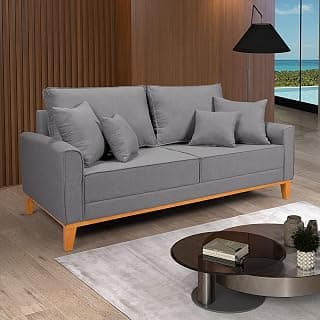 Sofá Living Beny 3 Lugares Linho Cinza Fixo Sala Base Madeira - Produto 2 mais recomendado com 5 estrelas