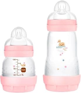 MAM Baby Kit 2 Mamadeiras Easy Start Starter Set Anticólica e Menos Bolhas de Ar, para Crianças 0+ Meses Autoesterilizável e com Bico de Silicone Skinsoft, Rosa - Produto 2 mais recomendado com 4.9 estrelas