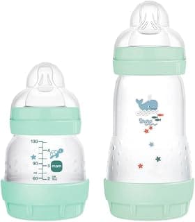 MAM Baby Kit 2 Mamadeiras Easy Start Starter Set Anticólica e Menos Bolhas de Ar, para Crianças 0+ Meses Autoesterilizável e com Bico de Silicone Skinsoft, Verde - Produto 1 mais recomendado com 4.9 estrelas