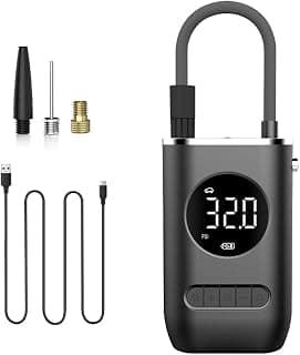 Mibee Compressor de ar portátil com inflador de pneu mini com bateria recarregável de 4000 mAh, bomba de pneu sem fio 150 PSI, luz de emergência LED, bomba de ar calibre de pressão para carro bicicleta motocicleta bola inflável - Produto 1 mais recomendado com 4.5 estrelas