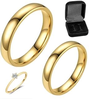 Par de Aliança de Casamento Ouro 24k Tradicional 4mm Banho de 10 milésimos Noivado com Solitario - Produto 3 mais recomendado com 4.8 estrelas