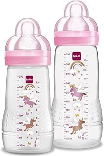 MAM Baby Kit 2 Mamadeiras Easy Active Set, 270ml e 330ml Com Formato Ergonômico e Fácil de Segurar para Crianças 2+ Meses com Bico de Silicone Skinsoft, Rosa - Produto 5 mais recomendado com 4.8 estrelas