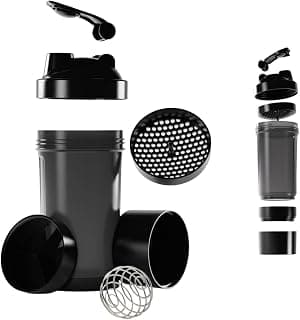 Coqueteleira Shaker Academia Compartimento Suplementos Divisórias 500ml (Preta) - Produto 7 mais recomendado com 4.2 estrelas