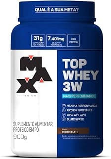 Top Whey 3W (900g) - Sabor Mais Performance - Chocolate, Max Titanium - Produto 4 mais recomendado com 4.7 estrelas