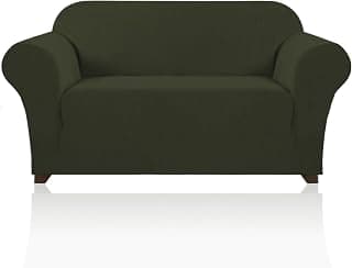 PrinceDeco Capa elástica para sofá, 1 capa de sofá para 2 almofadas, protetor de mobília/capa de sofá com fundo elástico, capa macia e durável para sofá (namoradeira, oliva) - Produto 3 mais recomendado com 4.3 estrelas