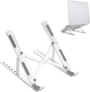 Suporte para Notebook e Tablet Linha Premium em Alumínio Dobrável e Ergonômico Para Desktop Portátil Ajustável em 6 Ângulos com Altura Regulável Leve Apoio Universal - Com estojo para armazenagem - Produto 8 mais recomendado com 4.5 estrelas