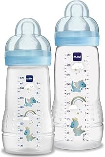 MAM Baby Kit 2 Mamadeiras Easy Active Set, 270ml e 330ml Com Formato Ergonômico e Fácil de Segurar para Crianças 2+ Meses com Bico de Silicone Skinsoft, Azul - Produto em review com 4.8 estrelas e 409 avaliações