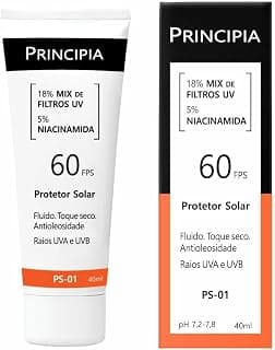 PRINCIPIA, Protetor Solar Facial FPS 60, 16,5% Mix de Filtros UV + 5% Niacinamida FPS 60 PS-01 com 40ml - Produto 10 mais recomendado com 4.6 estrelas