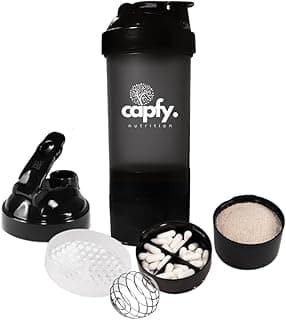 Coqueteleira Whey Academia 500ml com Mola Divisórias Shakeira Compartimento com Porta Comprimido Suplemento Shaker Misturador - Produto 6 mais recomendado com 4.6 estrelas