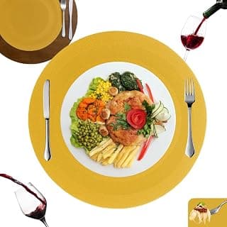 Kit 6 Peças Jogo Americano Sousplat para Mesa Posta - Jogo Americano Elegante para Jantar, Almoço e Café - Para Restaurante Luxo, Tapetes de Mesa - Lavável e Resistente (Dourado Circular) - Produto 3 mais recomendado com 4.6 estrelas
