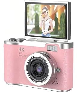 Câmera Digital 4K Ultra HD 48MP com Tela LCD Giratória 180°, Zoom Digital 8X, Flash LED, Bateria Recarregável – Ideal para Vlog, Selfie, Viagem e Iniciantes (Rosa) - Produto 4 mais recomendado com 4.2 estrelas