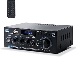 Receptor estéreo e amplificador de áudio doméstico, receptor Bluetooth AK45 para estéreo doméstico, 300Wx2, Bluetooth 5.0, 2 canais, com FM e karaokê, com entrada USB/SD/RCA/MIC/FM, com controle - Produto 4 mais recomendado com 4.2 estrelas