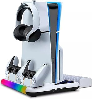 Suporte Cooler de Resfriamento RGB Carregador Controle Compatível com Console PS5 / PS5 Slim Playstation, com 2 Carregador Controle Bateria 600mah - Produto 6 mais recomendado com 4.6 estrelas