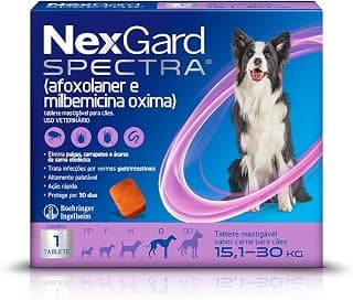 NexGard Spectra Antipulgas e Carrapatos e Vermífugo para Cães de 15,1 a 30kg - 1 tablete - Produto 4 mais recomendado com 4.8 estrelas