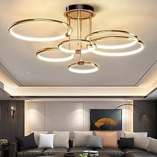Luminária de Teto LED com 3 Temperaturas de Cor Ajustável - Plafon de Metal com Aro Metálico, Lustre Moderno para Sala, Sala de Jantar, Quarto e hall (Ouro, 6 luz) - Produto 10 mais recomendado com 2 estrelas