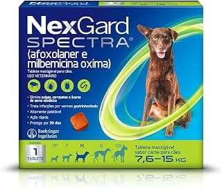 NexGard Spectra Antipulgas e Carrapatos e Vermífugo para Cães de 7,6 a 15kg - 1 tablete - Produto 2 mais recomendado com 4.8 estrelas