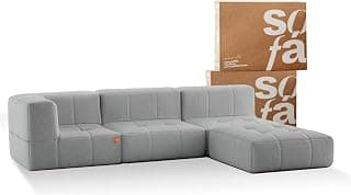 Sofá 3 lugares Modular com Apoio (Puff) - Sofá na Caixa em Boucle com 4 Módulos 2,58m (Cinza, 1 Braço) - Produto 9 mais recomendado com 3.8 estrelas