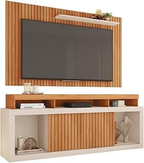Rack Bancada com Painel Ripado para TV até 65 Polegadas 1,80m Panamá Buriti/Off White Caemmun - Produto 6 mais recomendado com 4.1 estrelas