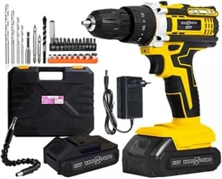 Furadeira e Parafusadeira de Impacto Sem Fio 21V com LED, 2 Baterias Recarregáveis Bivolt e 32 Acessórios - Maleta Completa para Uso Profissional e Doméstico - Produto 2 mais recomendado com 4.4 estrelas