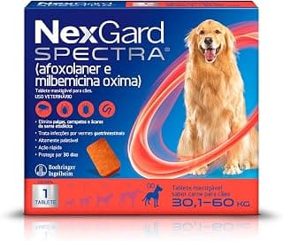 NexGard Spectra Antipulgas e Carrapatos e Vermífugo para Cães de 30,1 a 60kg - 1 tablete - Produto 5 mais recomendado com 4.8 estrelas