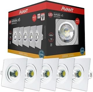 Kit Spot LED, 5 unidades, 5W, Luz amarela 3000K, Embutir, Quadrado, Bivolt, Avant - Produto 1 mais recomendado com 4.7 estrelas