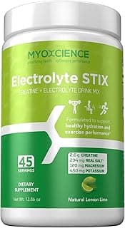 MYOXCIENCE Electrolyte STIX | Creatine Electrolyte Powder | Recovery from Exercise & Muscle Development w/Real Salt (Lemon Lime Flavor) (Jar 45 ct) - Produto 6 mais recomendado com 4.3 estrelas