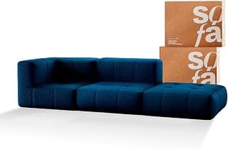Sofá na Caixa modular 2 lugares em Boucle - 1 Braço com Chaise (Azul) - Produto 5 mais recomendado com 5 estrelas
