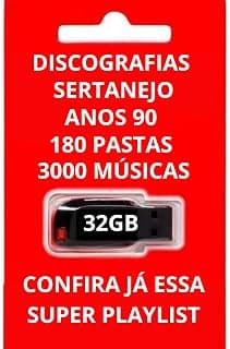 Pen Drive 32GB Gravado Com Discografia Sertanejo Anos 90-180 Pastas Com Mais de 3000 Músicas. - Produto 6 mais recomendado com 0 estrelas