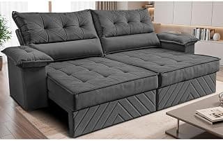 Sofá Retrátil e Reclinável 2,10m com Molas e Espuma D33 Thunder Velusoft Cinza Cama Inbox - Produto 7 mais recomendado com 0 estrelas