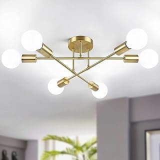 Lustre Pendente Moderno para 6 Lâmpadas E27 – Hastes Longas de Ferro – Design Minimalista para Sala de Estar, Ambientes Criativos e Comerciais – Não Acompanha Lâmpadas (Dourado) - Produto 7 mais recomendado com 4.4 estrelas