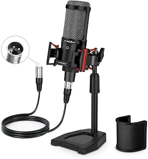 Microfone de podcast XLR profissional cardioide condensador para computador, estúdio, kit de microfone XLR para gravação/podcast/streaming/Voice Over/ASMR/Home Studio/YouTube com suporte de mesa - Produto 3 mais recomendado com 4.5 estrelas