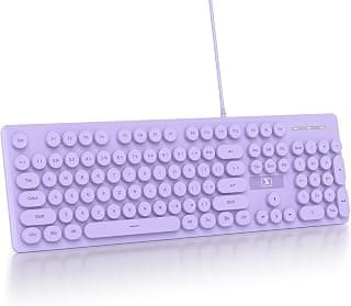Teclado silencioso com fio de membrana roxo, quadro de chave de máquina de escrever tamanho completo de 104 teclas com teclado numérico, retroiluminado por LED branco, teclas redondas - Produto 9 mais recomendado com 4.4 estrelas