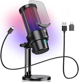 Microfone de Mesa, USB Microfone de Jogos de Computador para PS4/PS5/Mac, RGB Condensador, Condensador com Mudo Rápido Luz RGB - Produto em review com 0 estrelas e 0 avaliações
