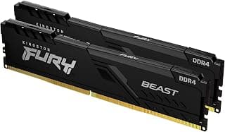 Kingston, KF432C16BBK2/16 - Kit de memórias de 16GB (2 x 8GB) DIMM DDR4 3200Mhz FURY Beast Black 1,35V 1Rx8 288 pinos para desktop/gamers, Não aplicável - Produto 4 mais recomendado com 4.7 estrelas