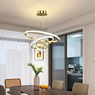 Luminária Pendente de 3 Anéis LED Moderna Regulável Com Controle Remoto - Lustre de Altura Ajustável 69 W para Sala de Estar e Quarto - Produto 3 mais recomendado com 4.6 estrelas