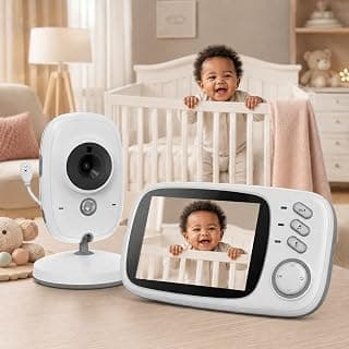 Babá Eletrônica com Câmera e Tela 3,2”, Visão Noturna Infravermelha 10m, Áudio Bidirecional, Detecção de Som VOX, Monitoramento de Temperatura e Canções de Ninar - Produto 7 mais recomendado com 5 estrelas