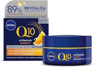 NIVEA Creme Facial Antissinais Q10 Energy Noite 50g - Creme que atua à noite para deixar sua pele iluminada, firme e com aparência mais jovem, resultados em 2 semanas - Produto 9 mais recomendado com 4.7 estrelas