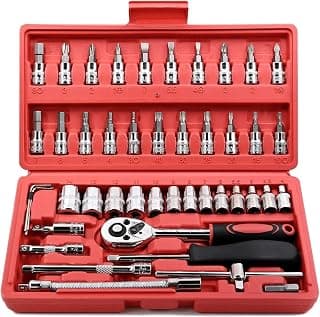 Jogo de Soquete Kit com 46 peças Ferramentas Chave Catraca Conjunto de Soquetes Métricos Sextavadas Chave Allen Torx e Barra de Extensão Reparos Automotivos e Domésticos Premium - Produto 7 mais recomendado com 4.3 estrelas