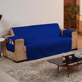 Capa Protetora para Sofá 4 Lugares Reversível - Para Pets e Crianças, Tecido Macio, Fácil de Lavar, Antipelo - Proteção com Estilo e Praticidade no Dia a Dia - FV Enxovais (Azul, 4 Lugares) - Produto 9 mais recomendado com 3.8 estrelas