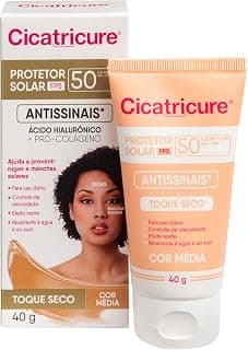 Cicatricure Protetor Solar Facial FPS 50 Antissinais Toque Seco Cor Média, Previne Rugas e Manchas, Ultra Proteção UVA UVB, Ácido Hialurônico para Pele Oleosa, 40 ml - Produto 10 mais recomendado com 4.6 estrelas